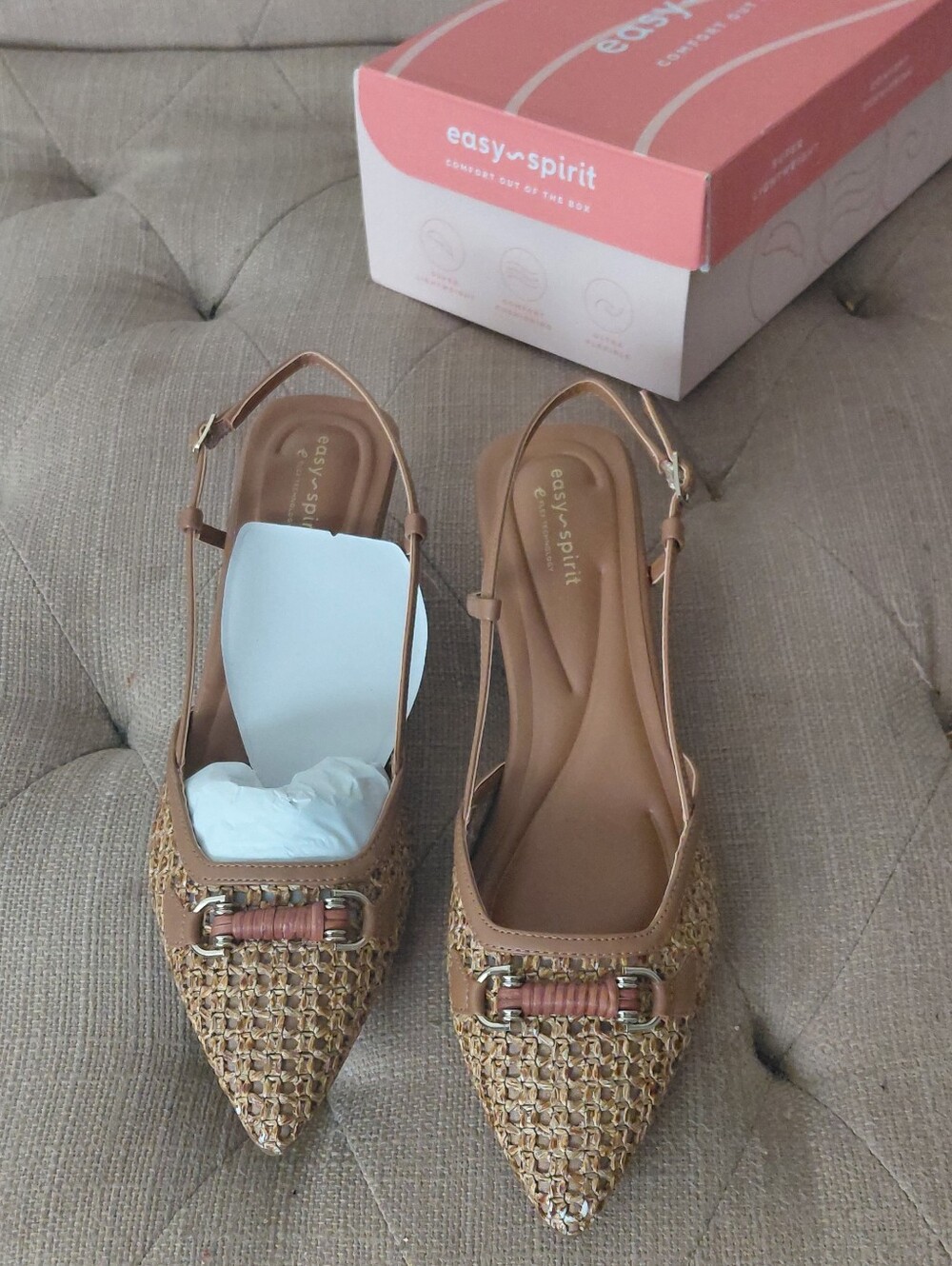 Easy SpiritWomen's Hetty eFlex Woven Slingback Kitten Heel Pumps